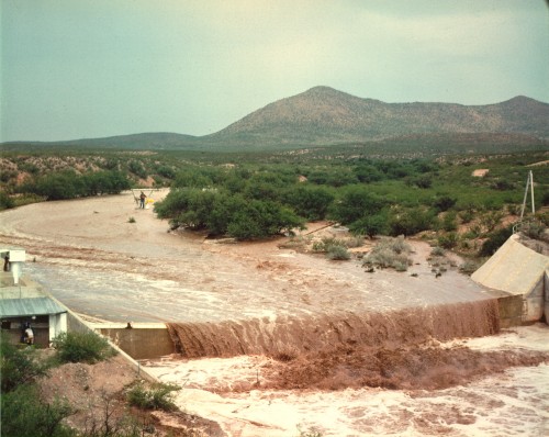 The flume is used to measure water when water is running at the Walnut Gulch Experimental Watershed.