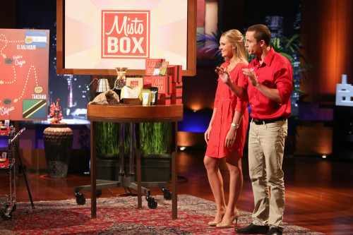 Mistobox co-founders Connor Riley and Samantha Meis pitching in front of the sharks on ABCs Shark Tank. 