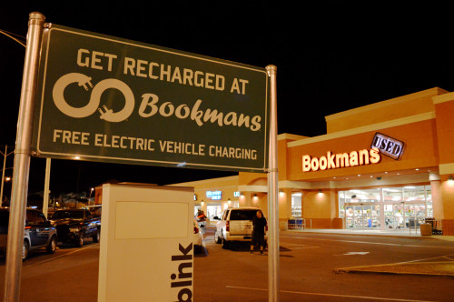 Bookmans, a secondhand bookstore, has two EV charging stations at their east Tucson location. Photo by Zac Baker.