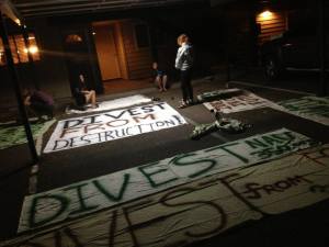 Students at NAU prepare banners last year. Photo courtesy of Fossil Free NAU.