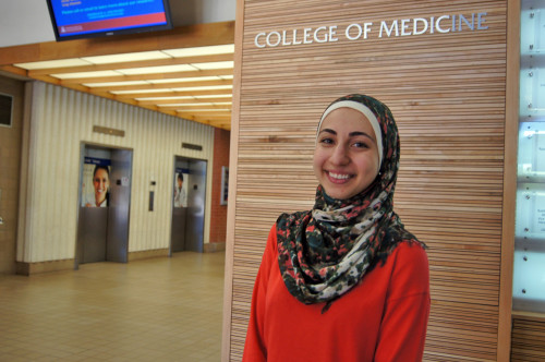 Heba Albasha, a UA medical student, said she welcomes all the hijab questions she receives on campus. 