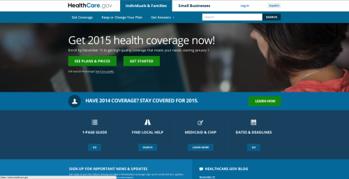 A screenshot of healthcare.gov where people can buy health plans from the Affordable Care Act. 