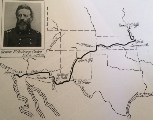 This map shows the route of the Mormon Battalion from Council Bluffs, Iowa, to San Diego, California. (Photo courtesy of the Arizona Historical Society)