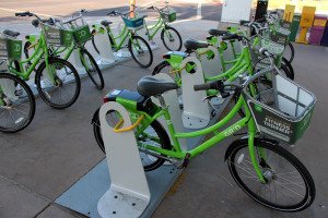 Grid Bike Share station along Van Buren Street in Phoenix, Arizona.