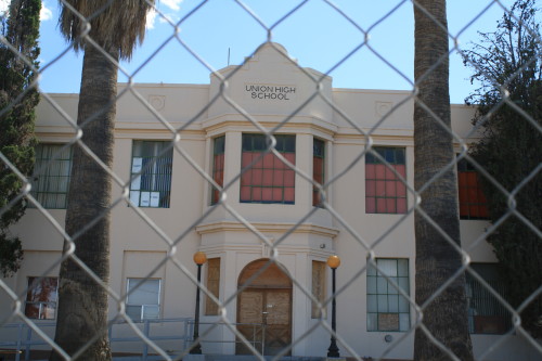 old Tombstone High School is still gated off to the public. April 28, 2015. Tombstone, Arizona. Photograph by Alexandra Adamson 
