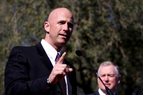 Pinal County Sheriff Paul Babeu posted a shirtless photograph on a gay dating website in 2012. His post pushed him out of the race for congress. (Photo by: Gage Skidmore)