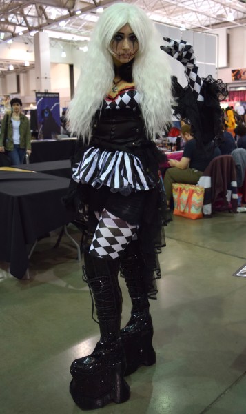 A young woman in cosplay theatrically poses on November 7, 2015 at the 8th Annual Tucson Comic Con.