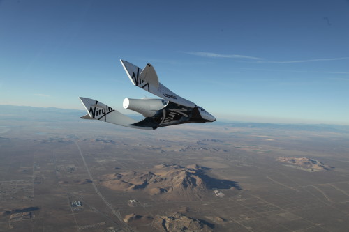 The first SpaceShipTwo during a glide flight over the Mojave desert. (Photo by: Virgin Galactic)