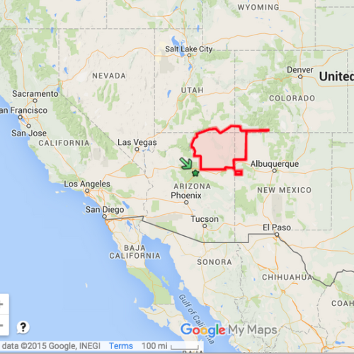 Map of the Navajo Reservation. Google Map.