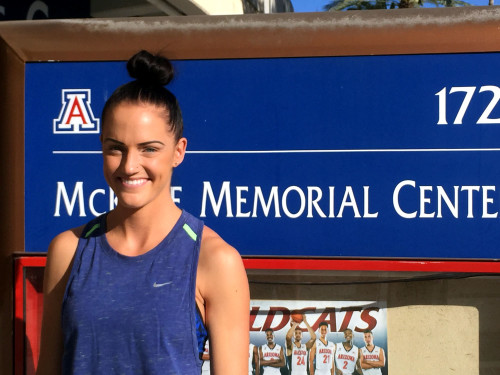 Former UA Wildcat Georganne Moline poses outside of McHale Memorial Center before her weightlifting workout.  Photo by: Skyler Brandt/Arizona Sonora News