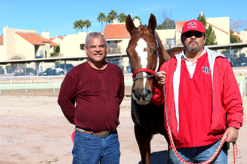 Jesus Pinedo (left) and his brother Phil Pinedo are quater horse trainers that come to Rillito every year. Photo by Alexa Portillo/ Arizona Sonora News Service