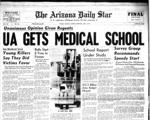 Front page of the Arizona Daily Star, June 13, 1961.