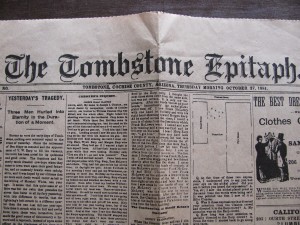 Reproduction of the Tombstone Epitaph front page, Oct. 27, 1881.