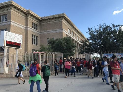 Students leave Tucson High School as school gets out on Friday, Sept. 29, 2017. High schools did worse on the AzMERIT than primary schools. Photo taken by CJ D’Innocente.