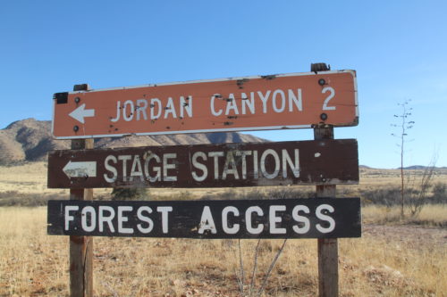 A sign in the Coronado National Forest Reserve, pointing the direction to the mail station. Photo by: Jordan Treece/ Arizona Sonora News