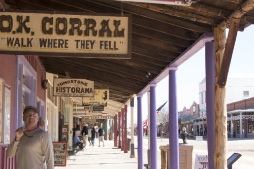 Visitors wait outside the O.K. Corral in anticipation for the gunfight show on Saturday, Jan. 27, 2018 in Tombstone, Ariz. The O.K. Corral reenacts the famous gunfight shown in the movie Tombstone. (Photo by: Kayla Belcher/ Arizona Sonora News)