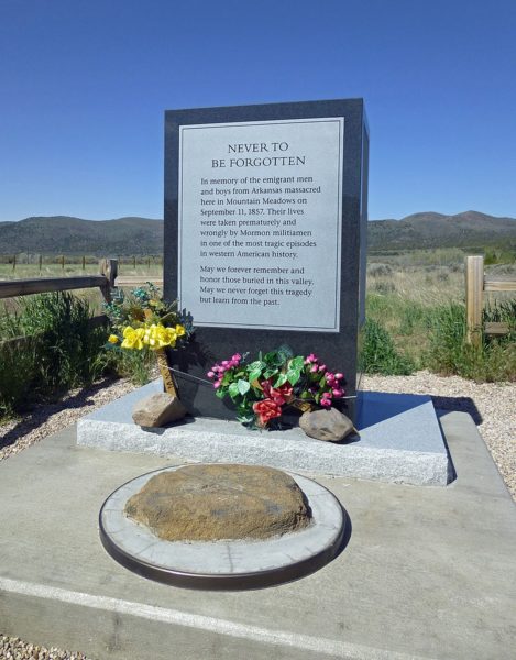 The Men and Boys Memorial marks the spot where migrants were massacred by Mormon militiamen in Utah during the Mountain Meadows Massacre in 1857. (Photo by: Wikimedia Commons)