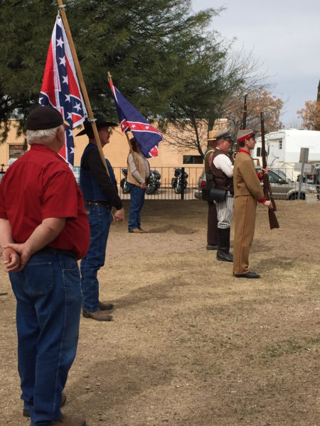 Sons of Confederate Veterans line up in an armed salute to the Confederate Flag on March 10, in City Park. 