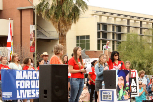 Student speaks during the March for Our Lives - Tucson event on Saturday, March 24 in Tucson, Arizona. (Photo by: Brieana Sealy / Arizona Sonora News)