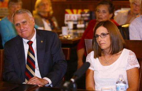 Sen. Jon Kyl, left, and Congresswoman Martha McSally during a roundtable discussion on veterans issues with Congresswoman Martha McSally, Sen. Jon Kyl and Lea Marquez Peterson at the Trident Grill in Tucson on Oct. 23, 2018.