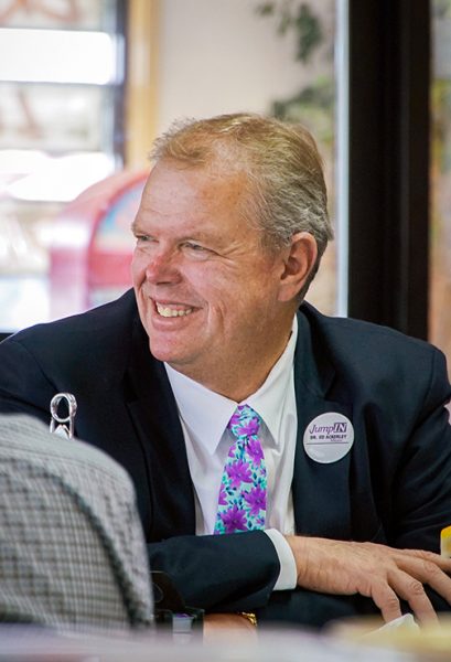 Dr. Ed Ackerley, a candidate for mayor of Tucson sits in his office. His office also doubled as his campaign headquarters.