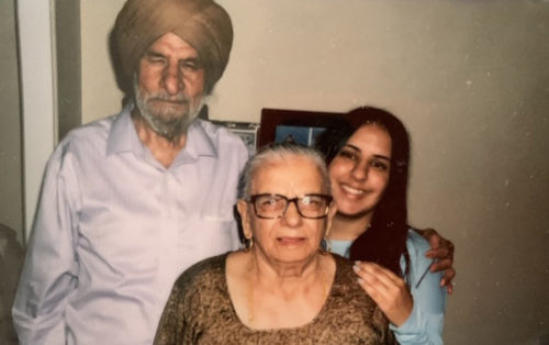 Suman Doasanjh with her Punjabi immigrant grandparents; “Bibi” and “Papa” at their Pheonix home, 2012. Her grandfather always wears a turban as part of his culture and religion and her grandmother a traditional dress.