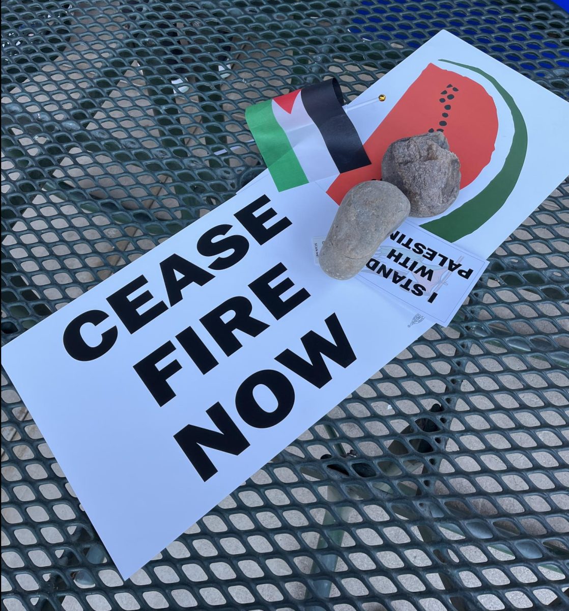 Sign outside of Tucson City Hall during a ceasefire protest for Palestine held on February 21, 2024. 