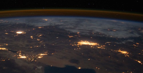 Picture from the International Space Station of Tucson (right), Phoenix (center) and Las Vegas (upper left). Courtesy of International Dark-Sky Association. 