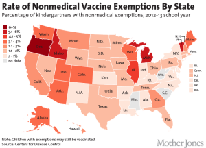 Las tasas de exención de vacunas debido a creencias no médicas tal como la exención por creencias personales. Foto por cortesía de los Centros para el Control y la Prevención de Enfermedades (CDC, por sus siglas en inglés).