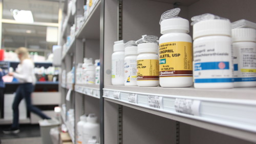 Medications on the shelf at the Campus Health Pharmacy at the University of Arizona. Photo by  Mary Rinker/Arizona Sonora News Service