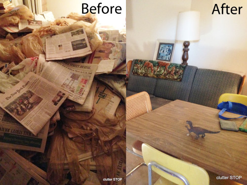 Una fotografía del antes y el después del hogar de un acaparador que fue transformada por Clutter STOP. (Foto cortesía de Sheila G. McCurdy)