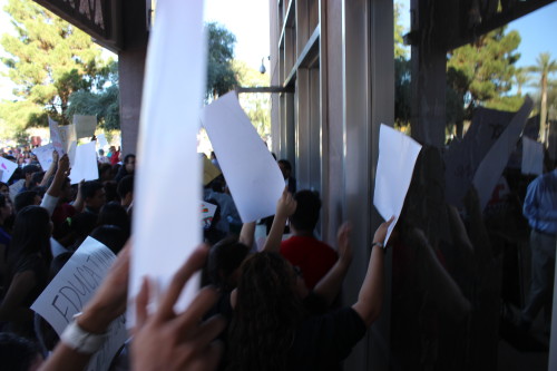 ASU students protest at the Capitol about budget cuts to higher education. Photo by Ethan McSweeney