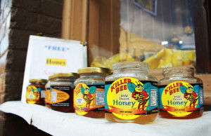 Honey samples outside of Booth's killer bee honey shop in Bisbee, Arizona.