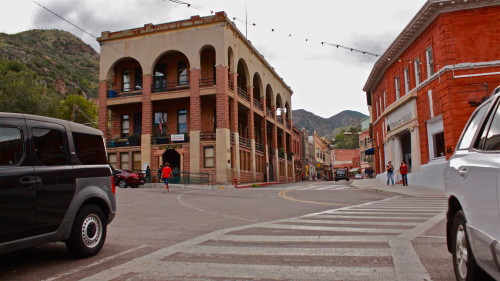 Bisbee Copper Queen Post Office (left) located across the street from the bank.