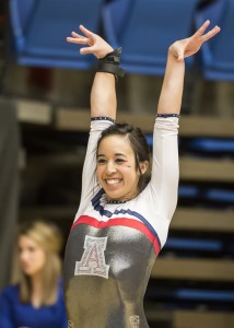 Arizona gymnast Shelby Edwards competing in McKale Center Photo by Arizona Athletics 