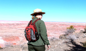 Lauren Carter, leads the way along a trail at the Petrified National Park. (Photo by: Sara Cline)