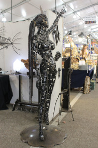 A metal sculpture of a woman titled 'Serenity,' was created by artist John T. Benedict of Some Distant World, shown at the JG&M Expo of the Tucson Gem, Mineral and Fossil Showcase in Tucson, Ariz. on Jan. 31, 2016. According to Benedict, she took only two weeks to complete. (Photo by Maggie Driver.)