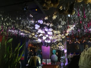 The scene in the middle of Elvira's restaurant that is illuminated by glass globes. (Photo by: Sara Cline)