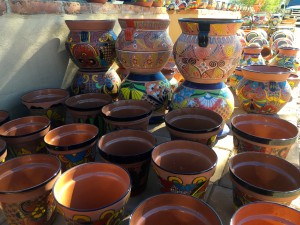 Only a handful of examples of the ceramic hand painted Mexican pottery at the shops in Tubac. (Photo by: Sara Cline)