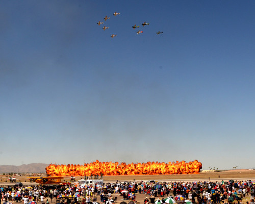 The "Wall of Fire" pyrotechnic demonstration is a fiery display at Luke AFB's "75 Years of Air Power." Photo courtesy of Staff Sgt. Staci Miller, 2016
