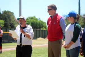 Mike Anderson, founder of Friends of Warren Ballpark gives a speech honoring John "Button" Salmons at the Copper City Classic.