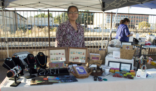 Maria Elena Mandel, a local entreprenuer, sells an assortment of custom made jewerly, cards, and soaps at the Nogales Mercado