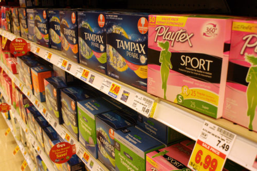 Tampons in the feminine hygiene isle at Frys Food and Drug on Grant and 1st ave. (Photo by: Brieana Sealy/ Arizona Sonora News)