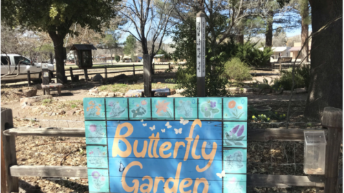 The butterfly garden in Patagonia, which hosts artwork and mosaics dedicated to butterflies. (Photo by Alexandra Pere/El Inde).