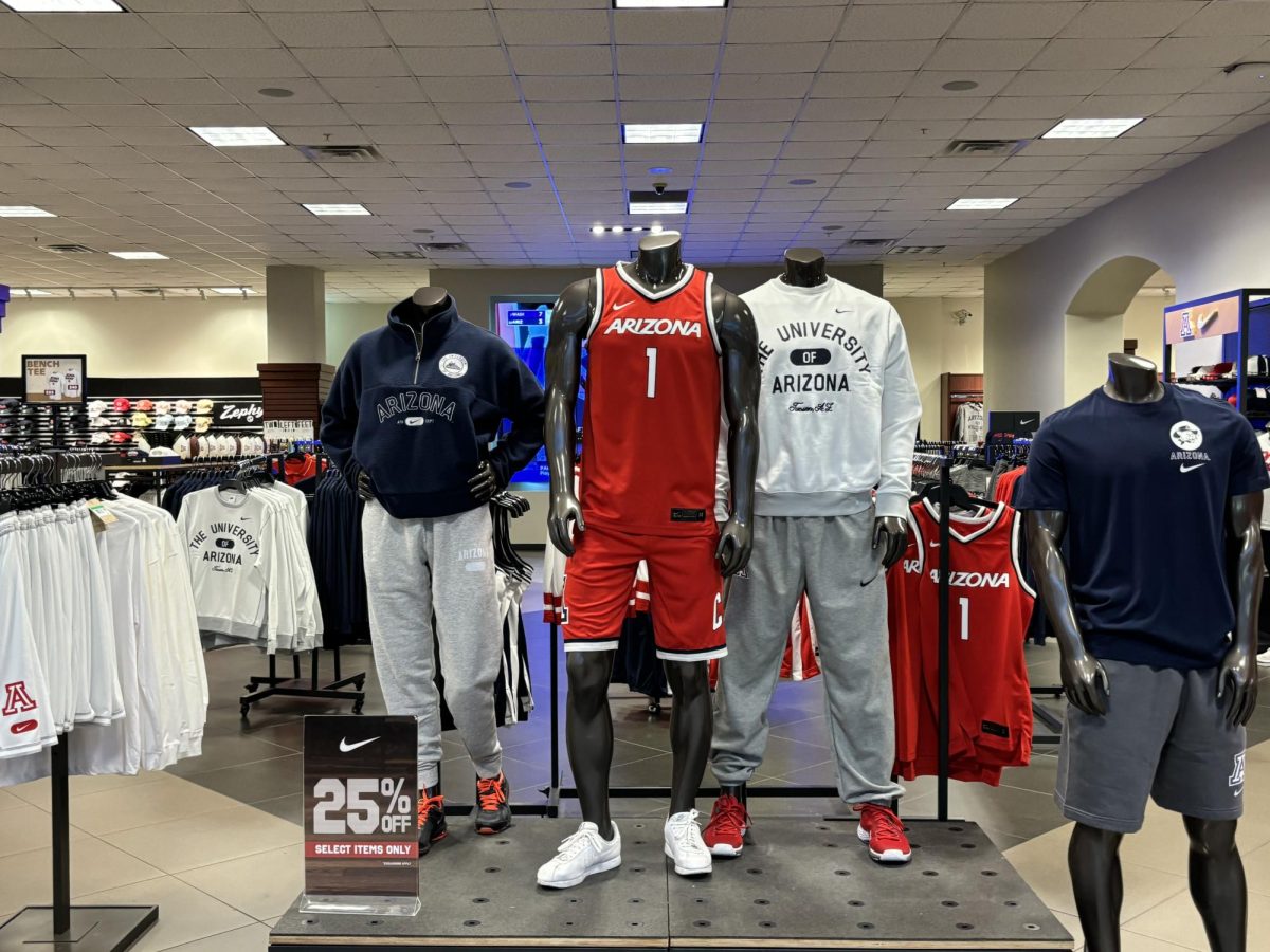 UA apparel on display at the university bookstore. 
