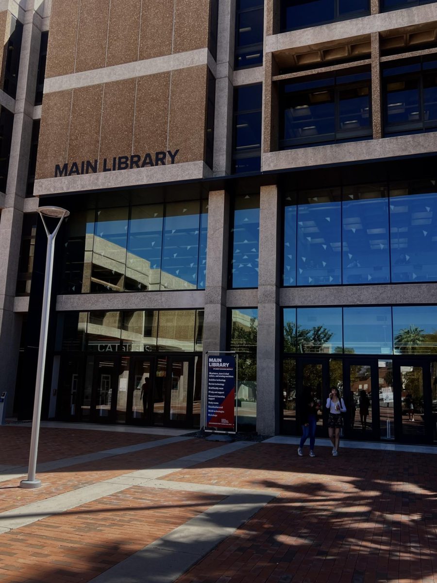 University of Arizona’s Main Library, located on 1510 E. University Blvd, bustles with student activity on Thursday, April 4, 2024. 