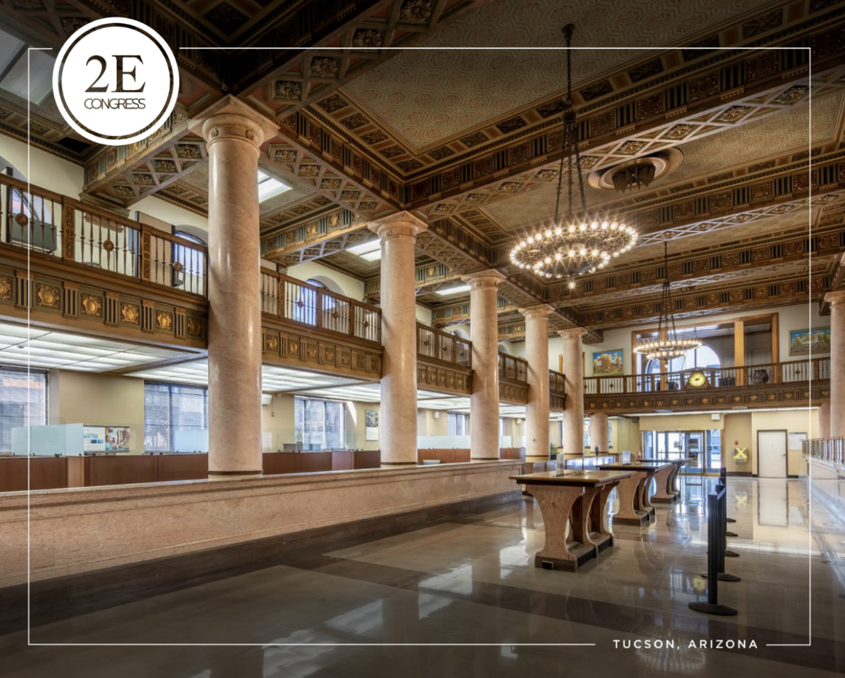 The Treasury 1929 is two stories with a basement. The high ceilings, chandeliers and pillars give a historic feel to the venue.