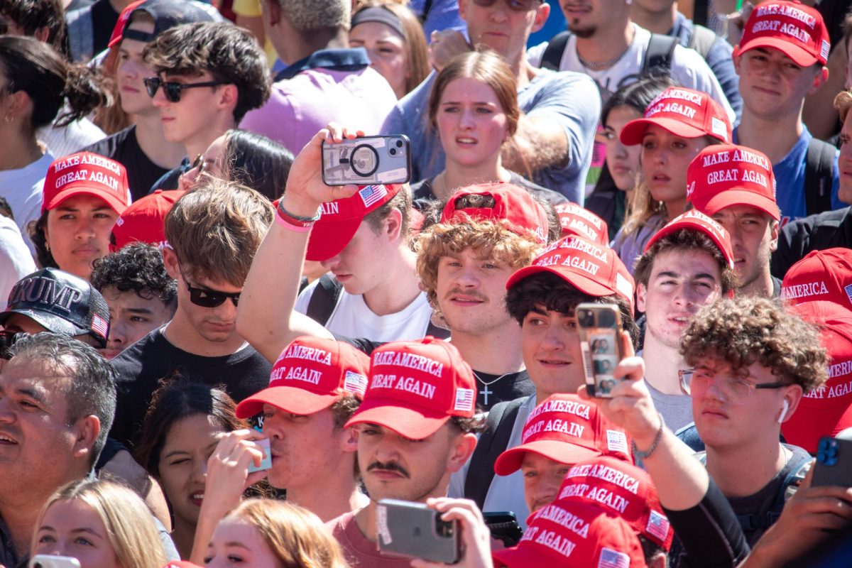 Students gathered behind the student union on the University of Arizona campus on Oct. 6. Charlie Kirk a well known republican and political influencer visited the UA and answered political questions that students had. 