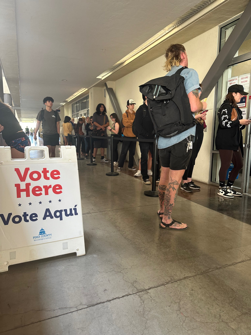 Students and alumni waiting to cast their vote for upcoming election at the University of Arizona Student Union. 