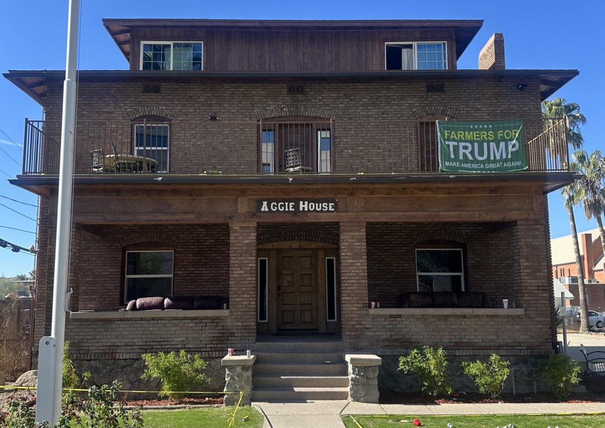 The Aggie house, the oldest fraternity, put a “farmers for Trump” flag on their house several weeks before the election, it still remains up.